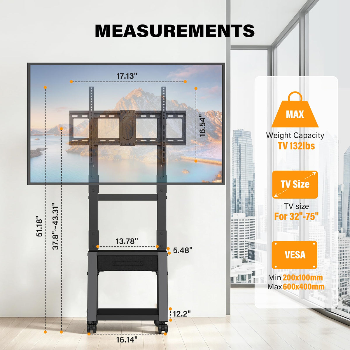 Heavy Duty TV Cart on Wheels with Drawer R849446