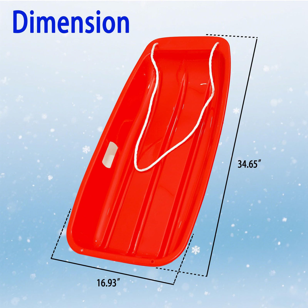 Cold Resistant Flexible Snow Sled with Pull Rope & Handles 35 Inch O36791
