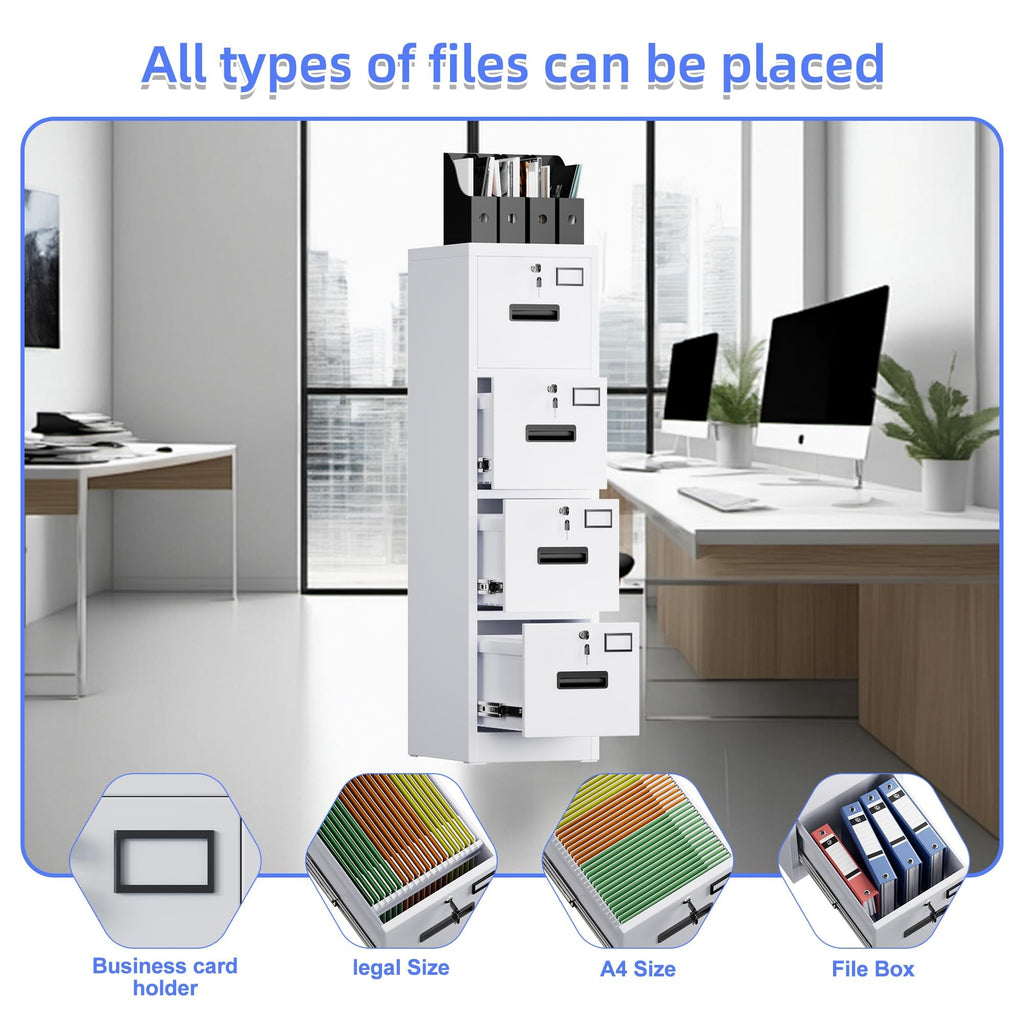 4 Drawer White Metal File Cabinet M8959