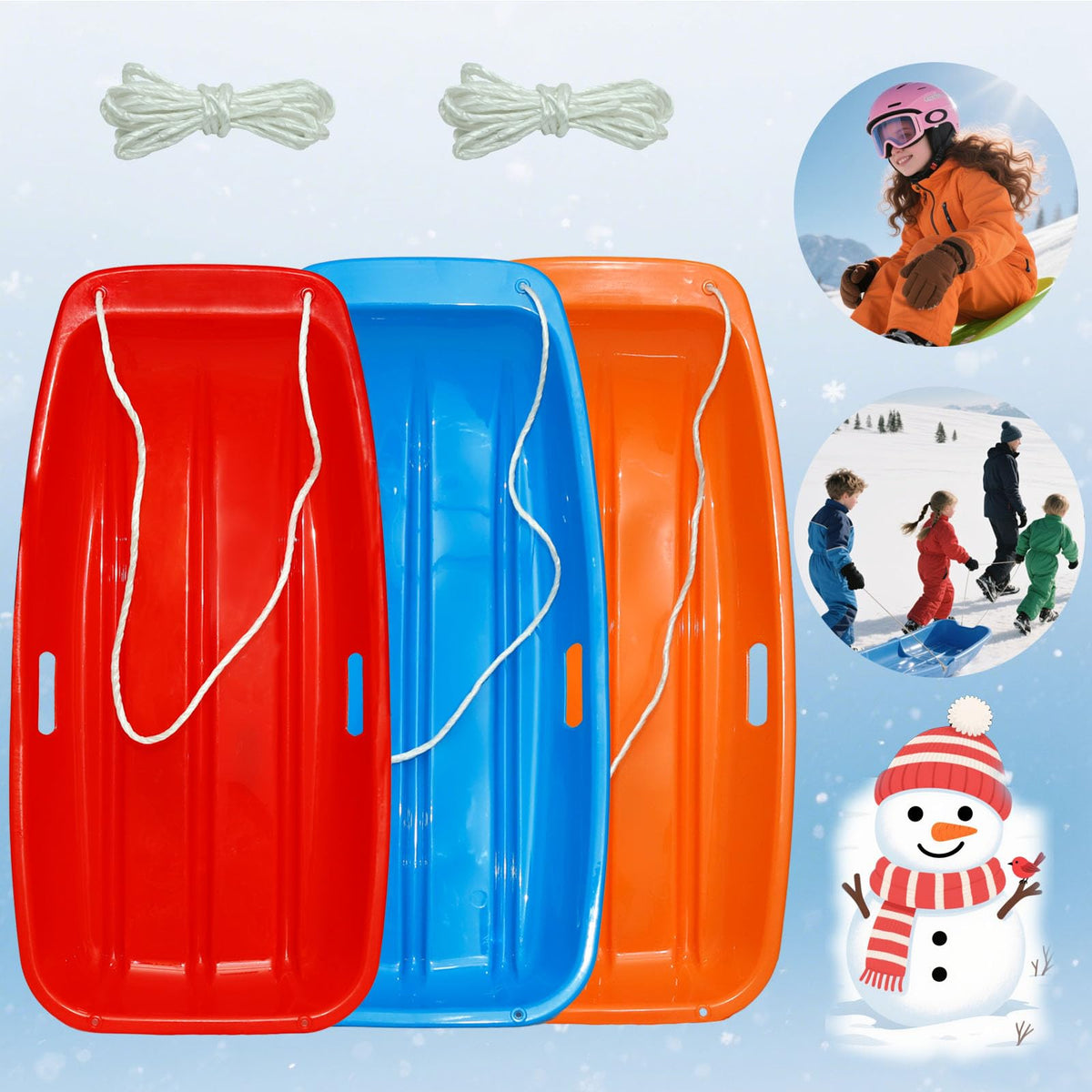 Cold Resistant Flexible Snow Sled with Pull Rope & Handles 35 Inch O36791