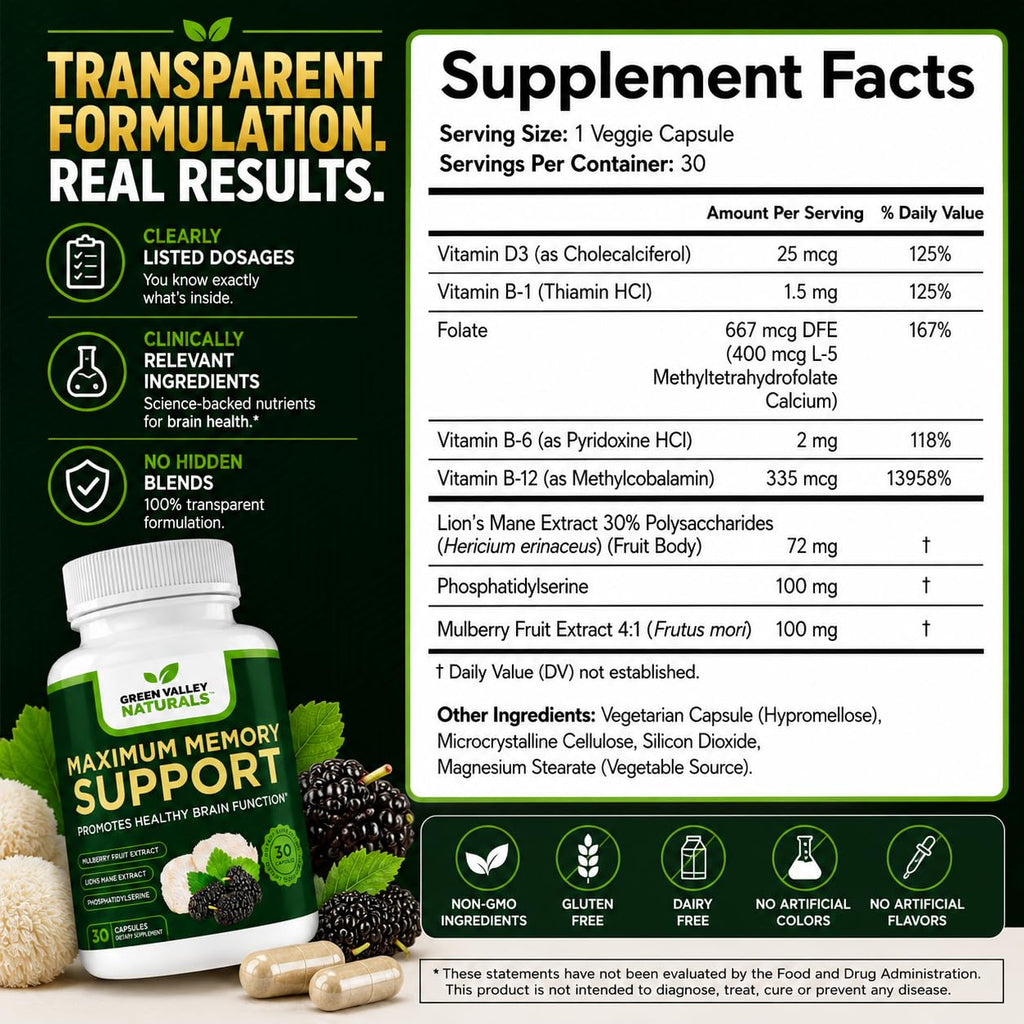 Lion's Mane Mulberry Phosphatidylserine 30 Capsules Y615944