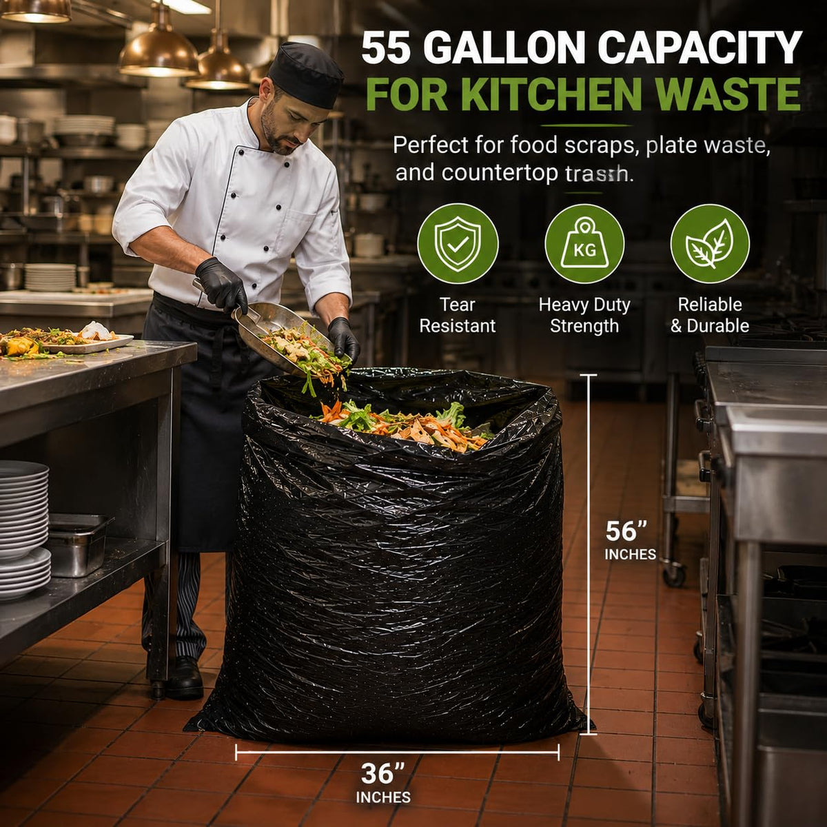 55 Gallon 2 Mil Black Heavy Duty Trash Bags, 20 Count T486623