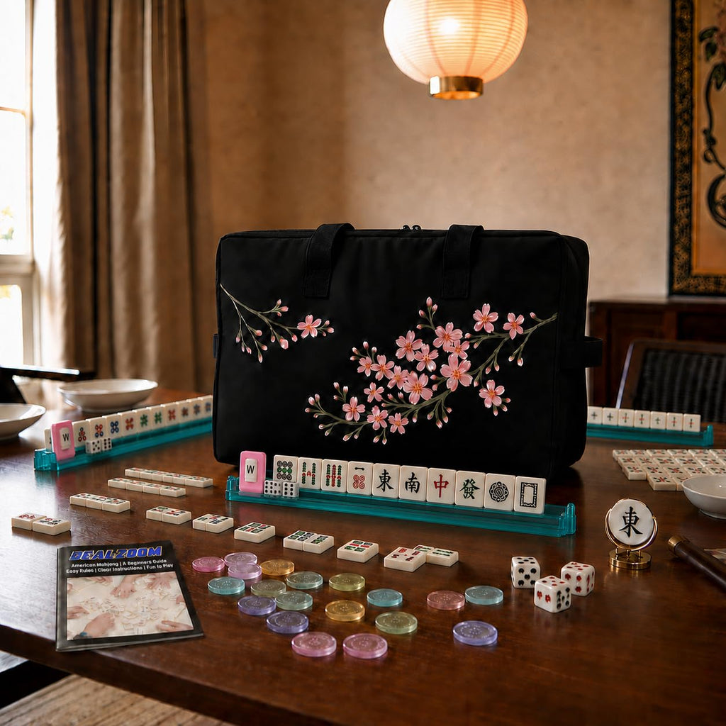 Complete American Mahjong Set with 166 Tiles, Racks, Pushers, Dice, Chips, Instructions & Bag G977