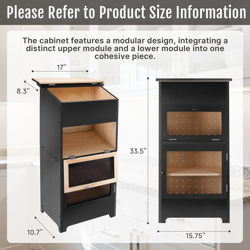 Black Stackable Wooden Potato Onion Storage Bin with Lid T80356