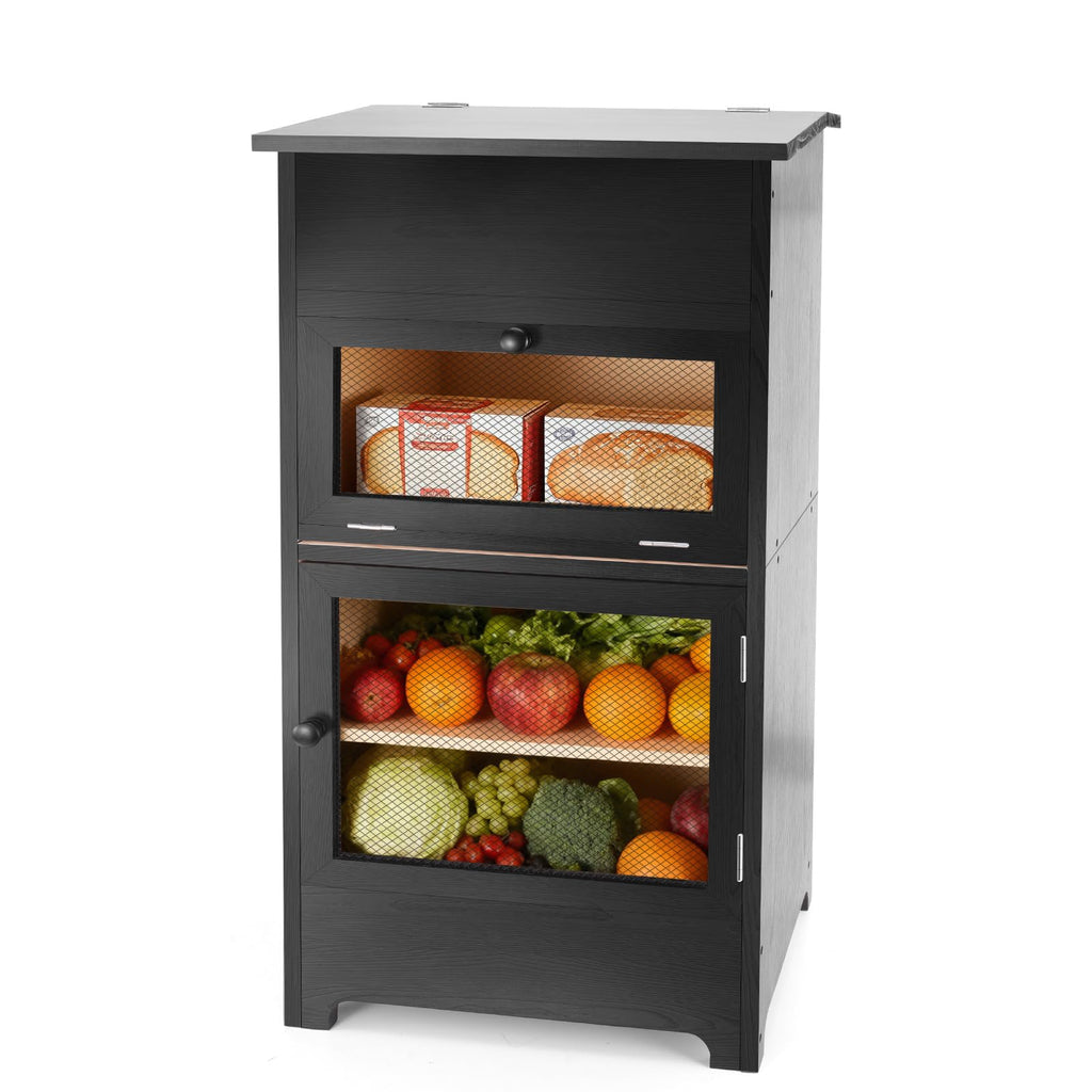 Black Stackable Wooden Potato Onion Storage Bin with Lid T80356