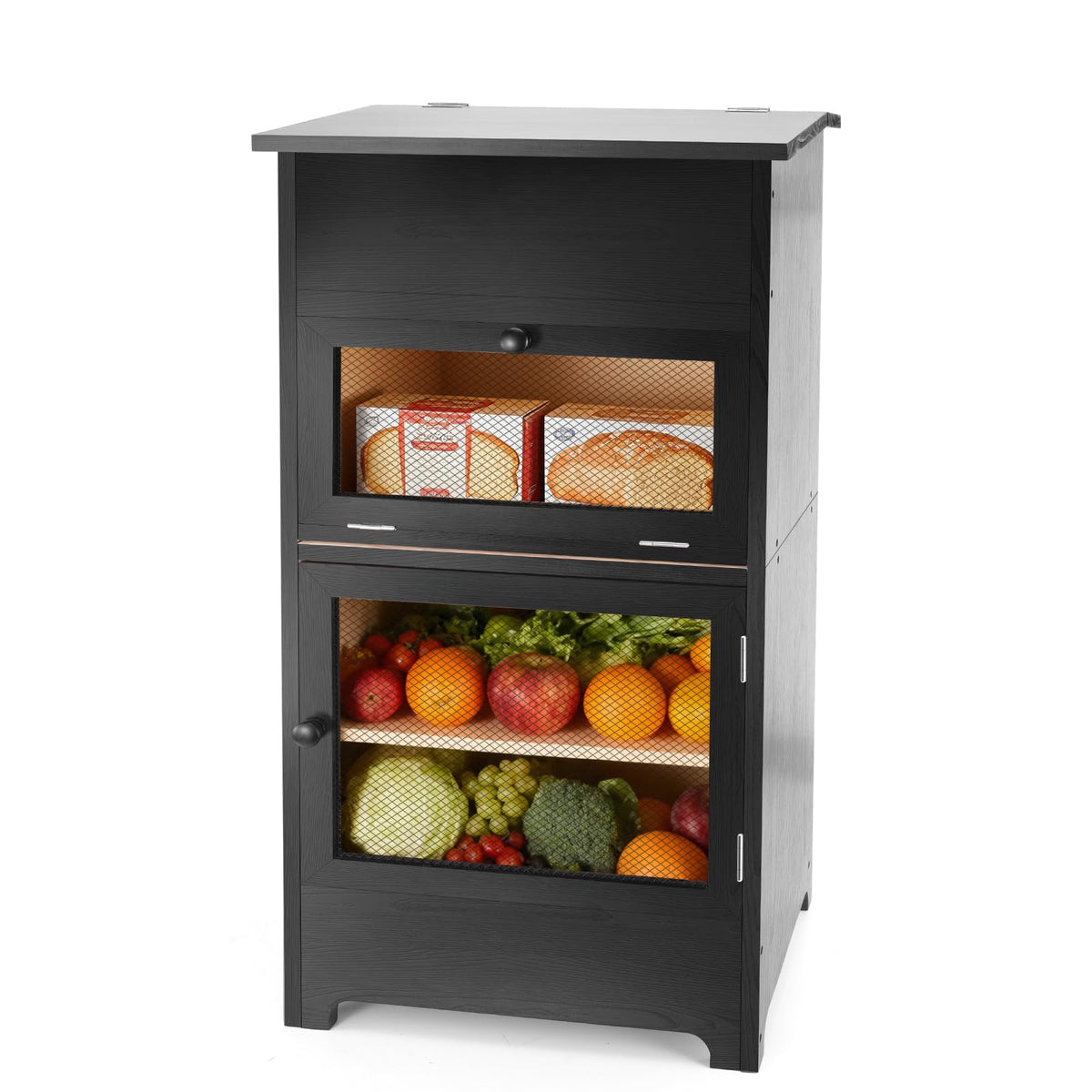 Black Stackable Wooden Potato Onion Storage Bin with Lid T80356