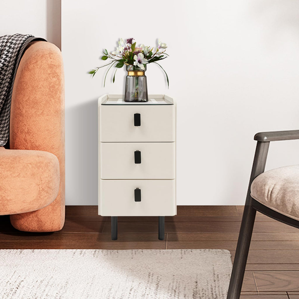 White Smart Nightstand with Wireless Charging Station & Adjustable LED Lights, 3 Drawers F691722