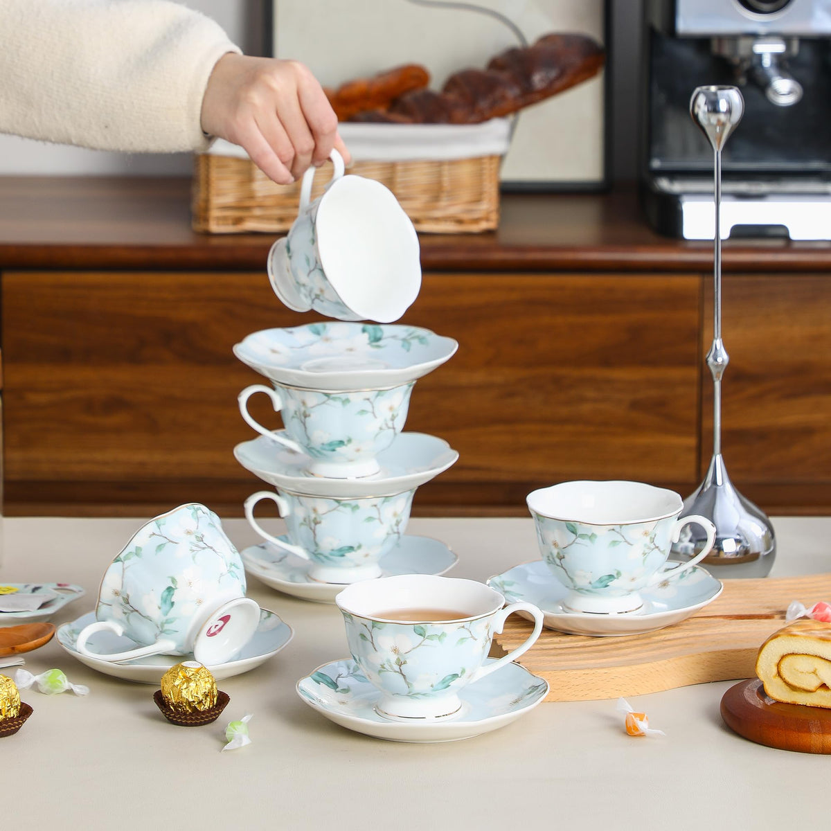 6oz Porcelain Tea Cup & Saucer Set of 6 S375003