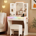 White Vanity Desk with LED Lights Mirror and Chair N41376