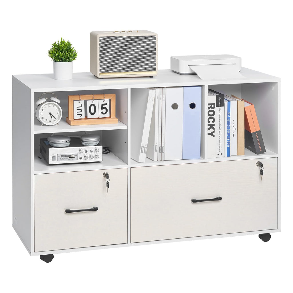 White 2 Drawer Wooden Lockable Mobile File Cabinet Z940