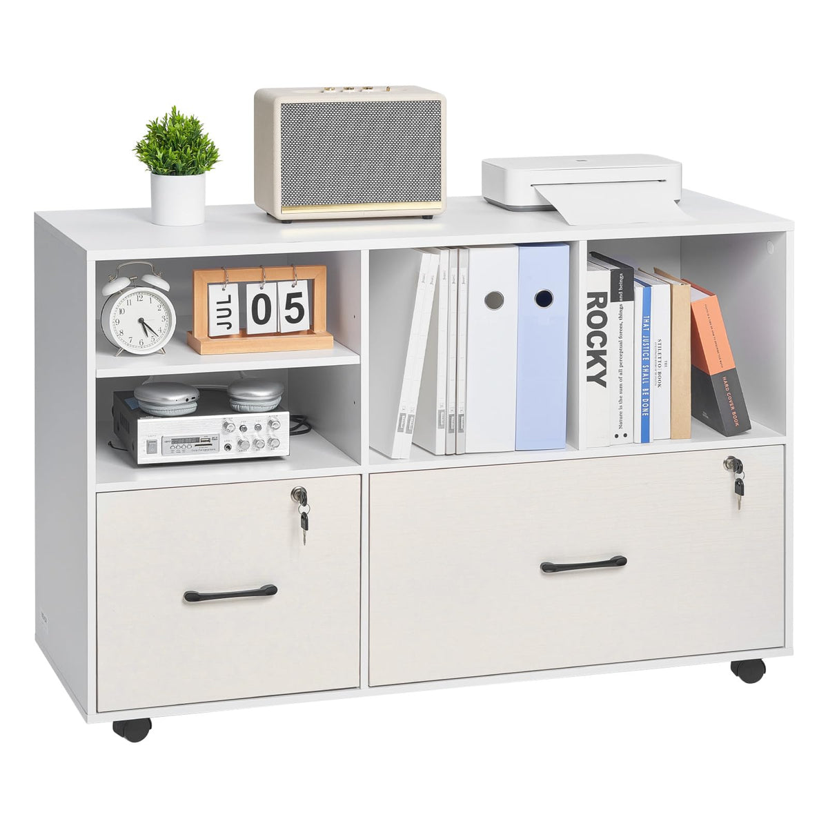 White 2 Drawer Wooden Lockable Mobile File Cabinet Z940