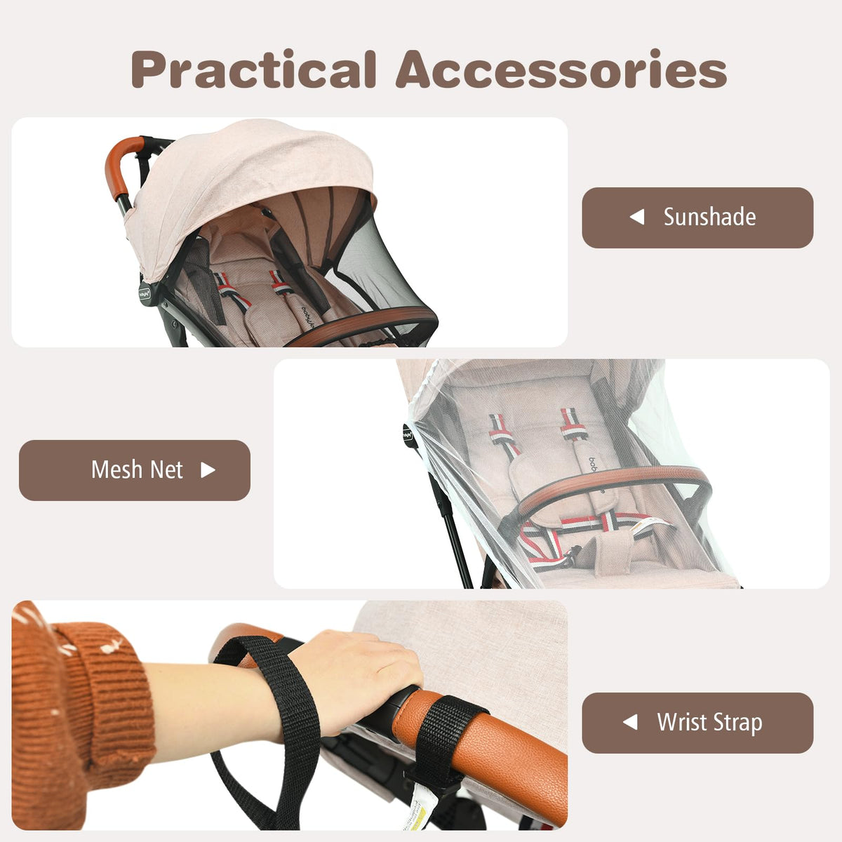 Lightweight Compact Baby Stroller with 5-Point Harness and Storage Basket, Beige R5907