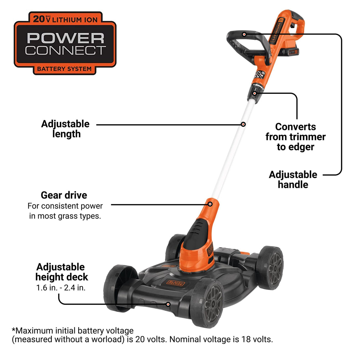 Cordless 3 in 1 Weed Eater, Lawn Edger and Lawn Mower E594