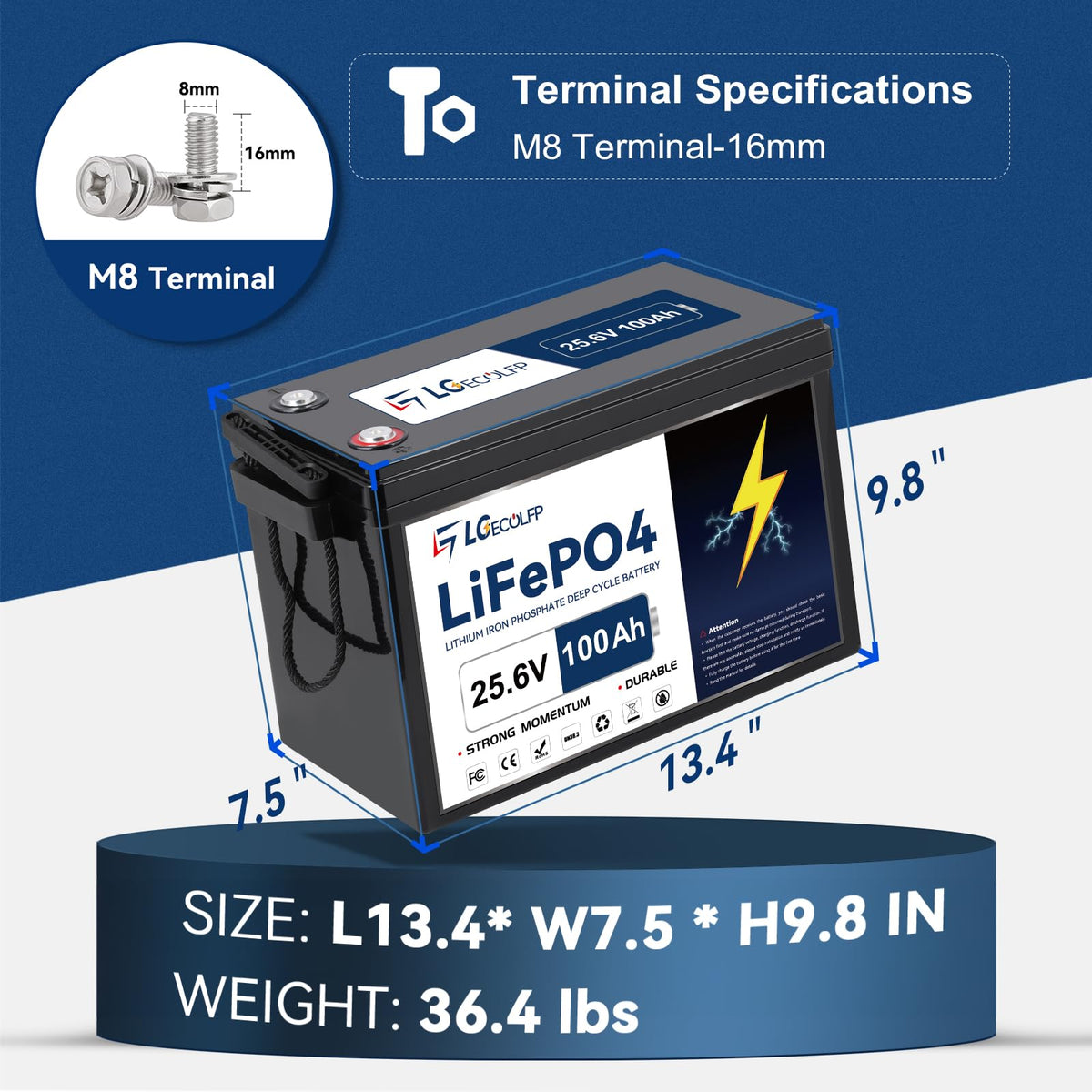 24V 100Ah LiFePO4 Battery with 100A BMS Y8572