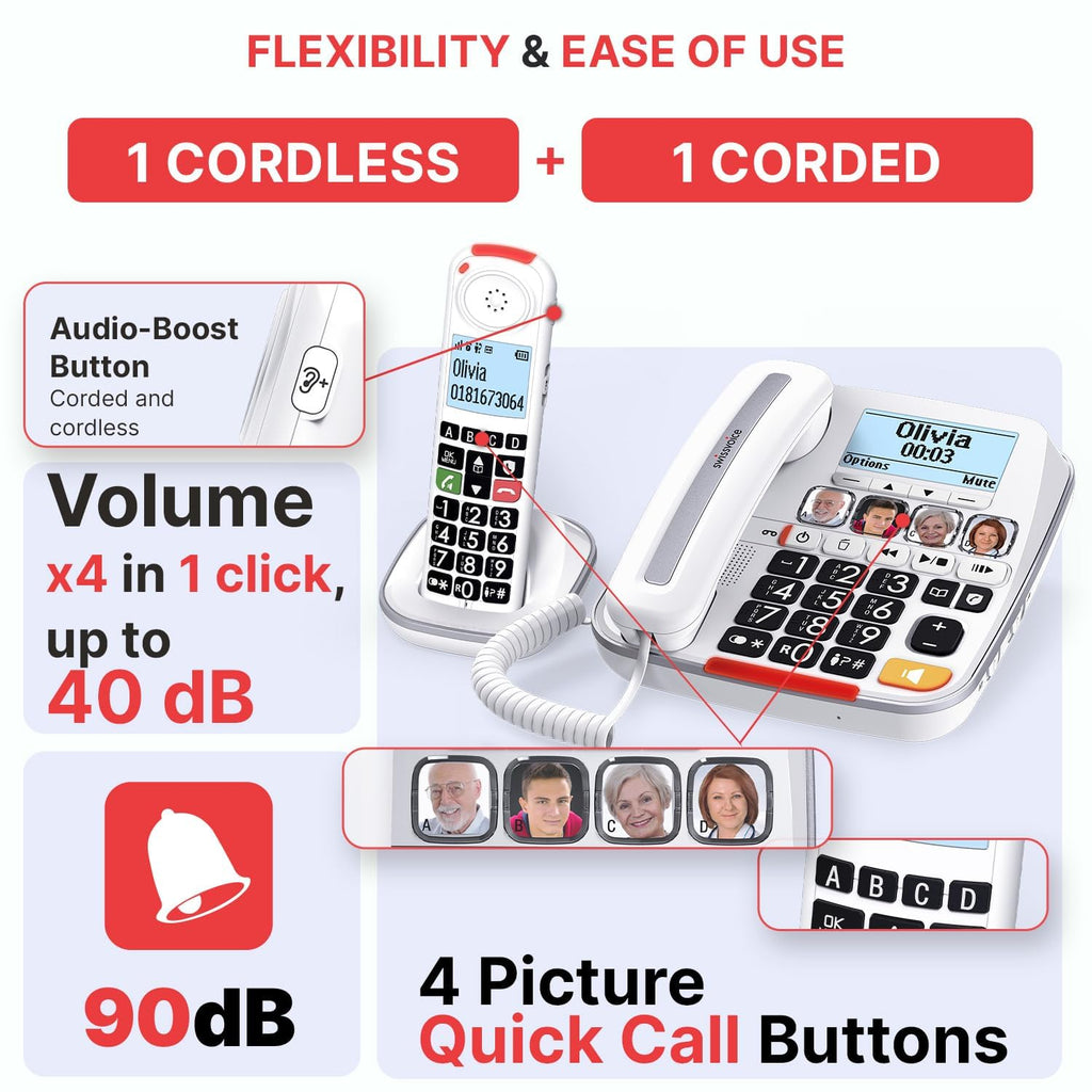 Big Button Phone with Answering Machine and Cordless Handset V663847