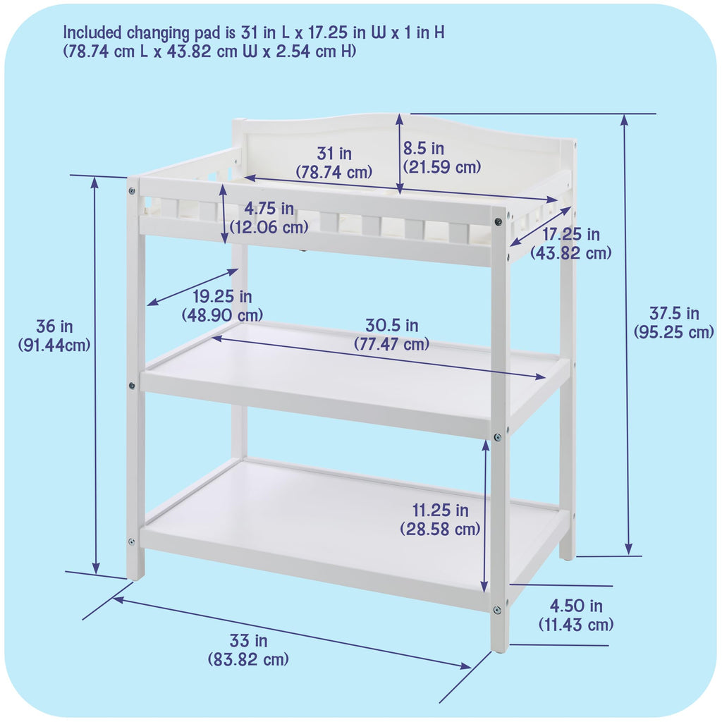 White Baby Changing Table with Pad & Storage Shelves E9421