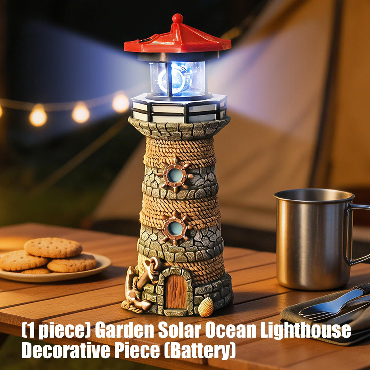 Solar Powered Resin Lighthouse Ornament F21638
