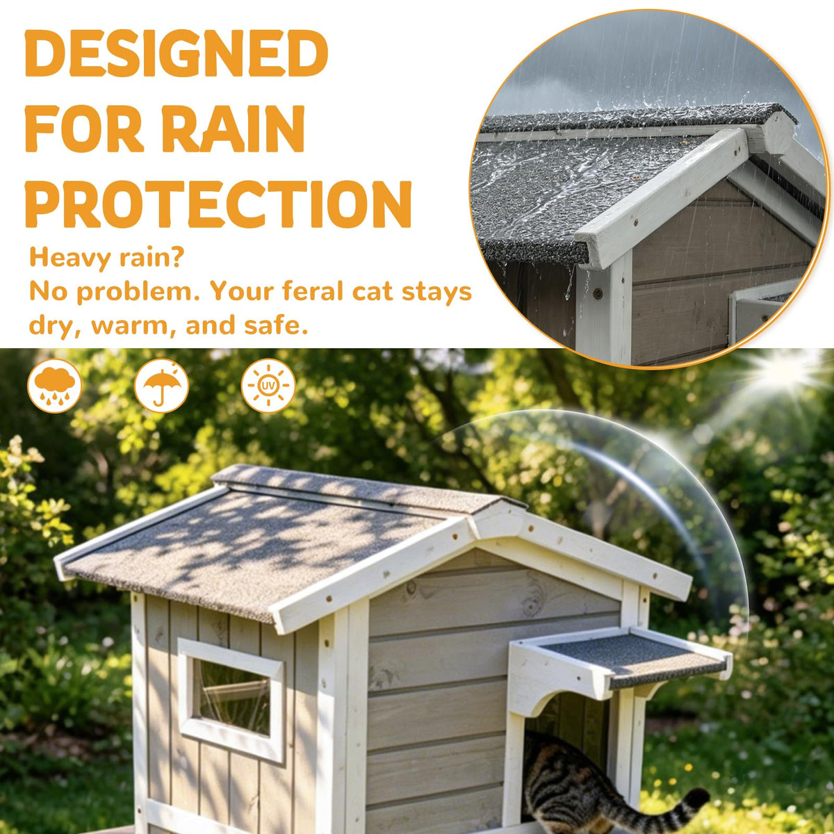 Weatherproof Wooden Outdoor Cat House Q1912