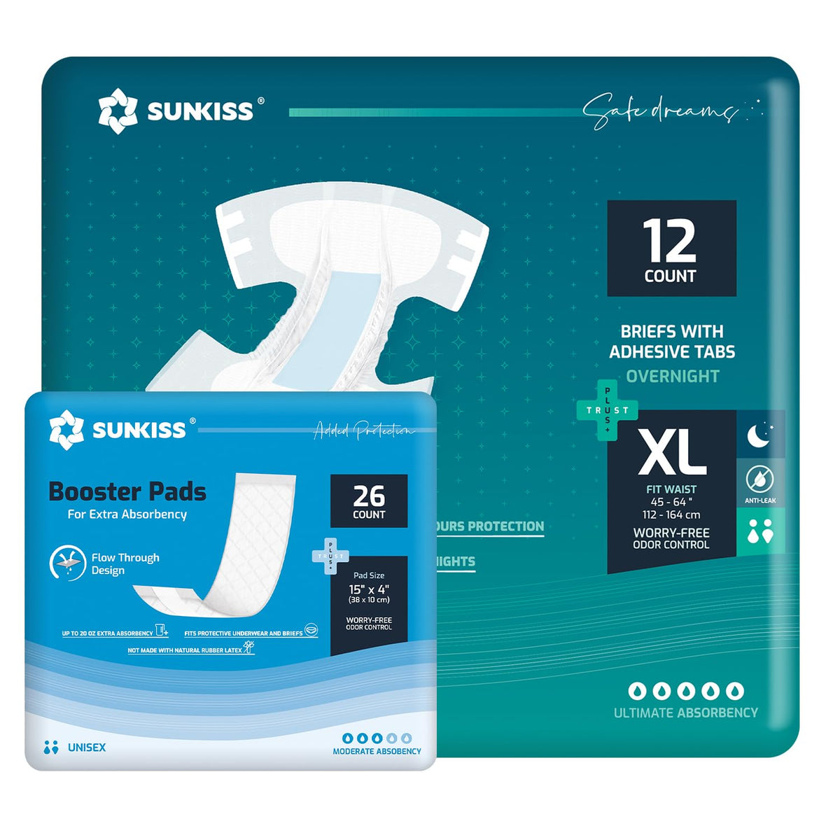 Adult Diapers XLarge 12 Count & Booster Pads 26 Count N909