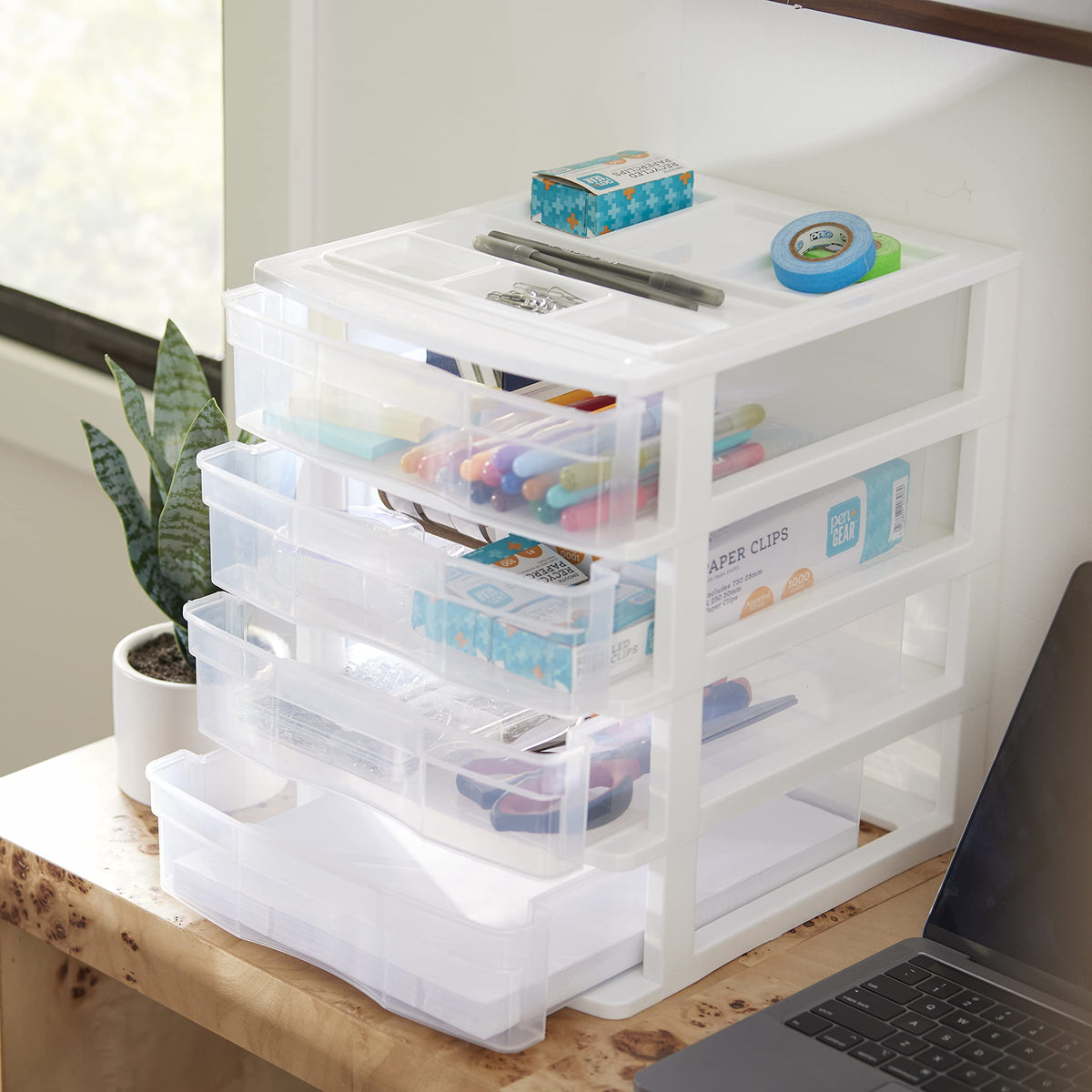 4-Tier White Plastic Drawer Organizer M467