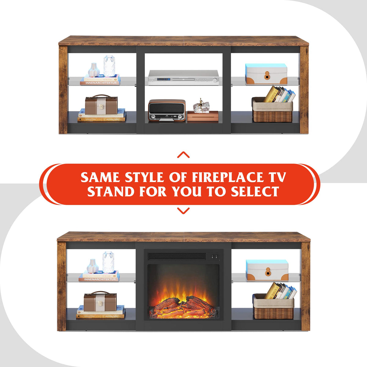 Rustic Brown 58-Inch TV Stand with Adjustable Glass Shelves U689