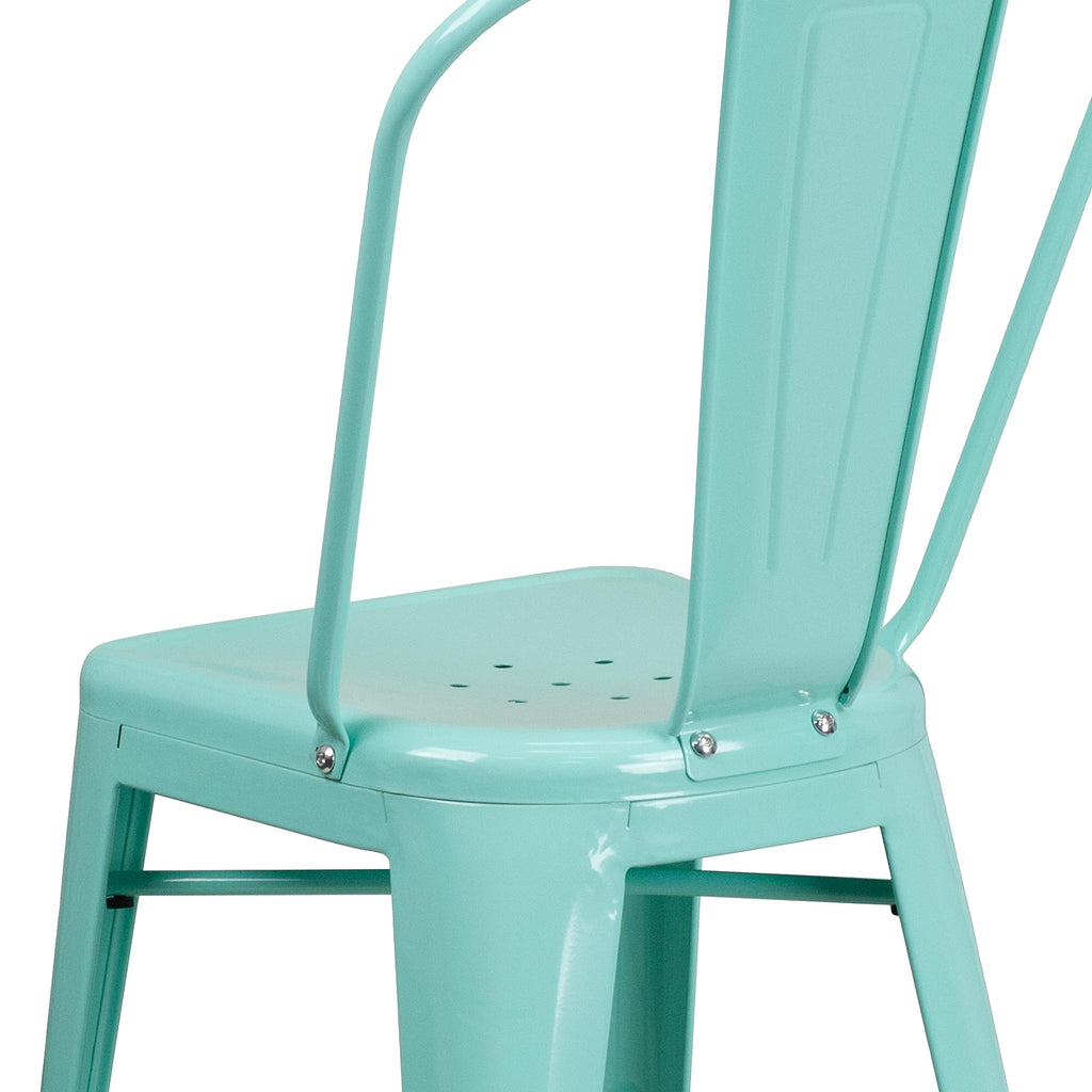 Mint Green Metal Counter Height Stool with Back W1184