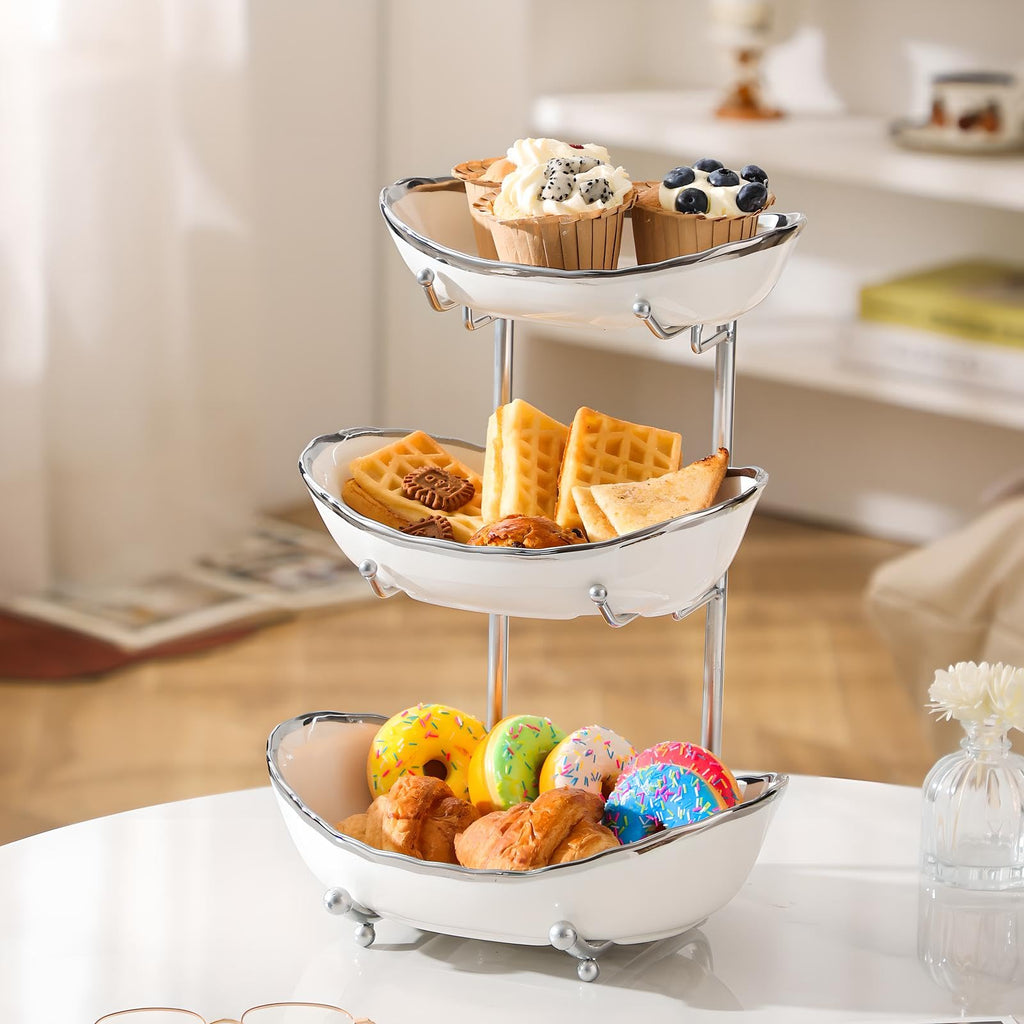 3 Tier Ceramic Fruit Bowl with Metal Stand B489