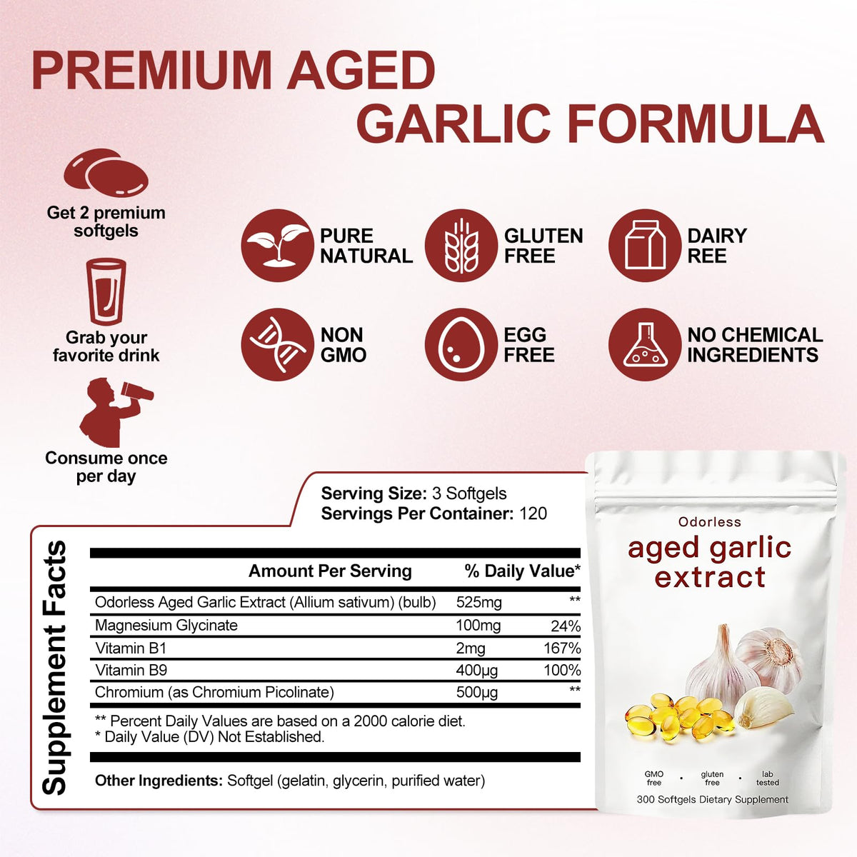 Odorless Garlic Supplement 300 Count Softgels C833556