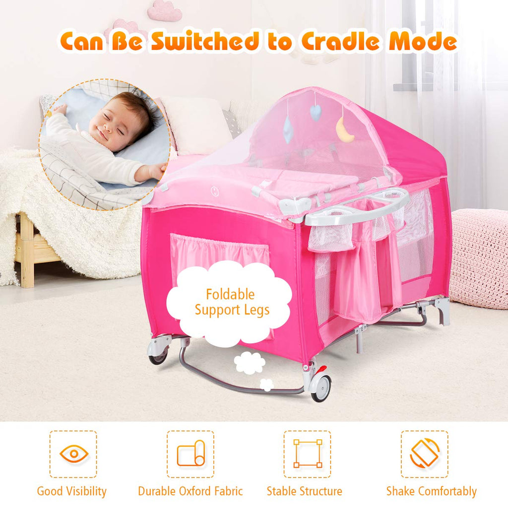 4 in 1 Pink Pack and Play with Bassinet P3416