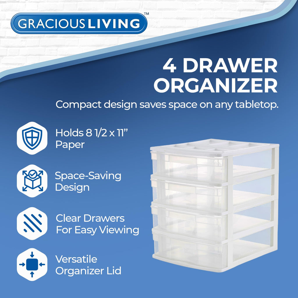 4-Tier White Plastic Drawer Organizer M467