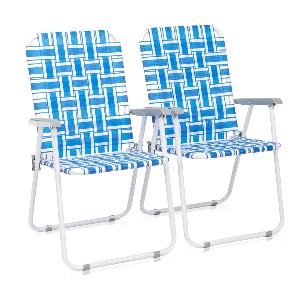 Folding Aluminum Webbed Lawn Chairs Set of 2 Blue & White Strip K385