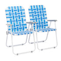 Folding Aluminum Webbed Lawn Chairs Set of 2 Blue & White Strip K385