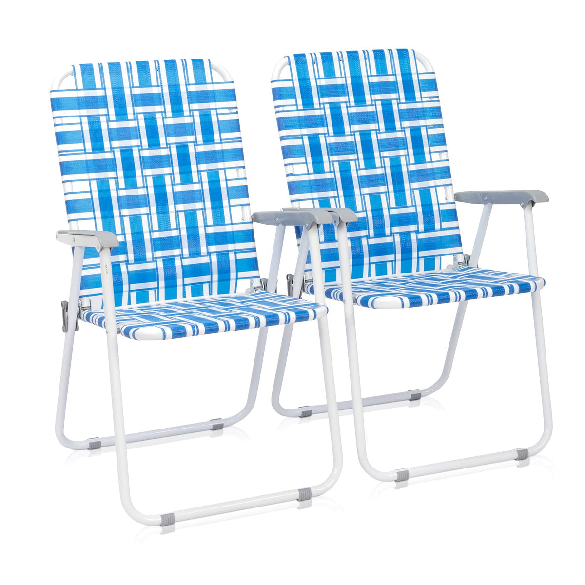 Folding Aluminum Webbed Lawn Chairs Set of 2 Blue & White Strip K385
