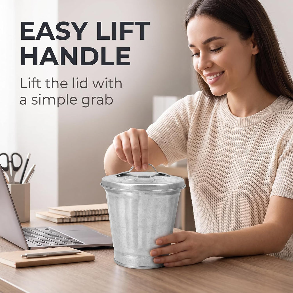 Silver Mini Galvanized Trash Can with Lid X29158