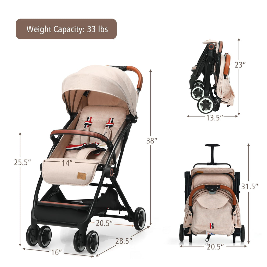Lightweight Compact Baby Stroller with 5-Point Harness and Storage Basket, Beige R5907