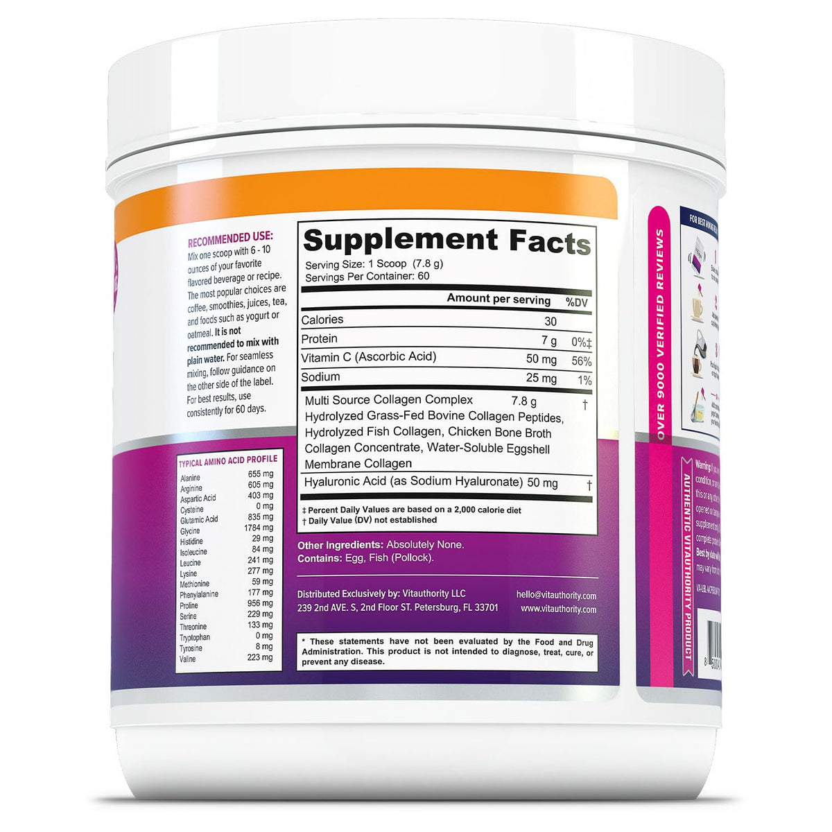Unflavored Hydrolyzed Multi Collagen Peptides Powder 60 Servings I343688