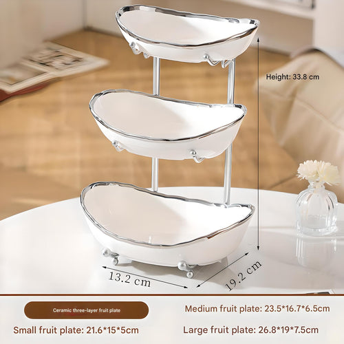 3 Tier Ceramic Fruit Bowl with Metal Stand B489