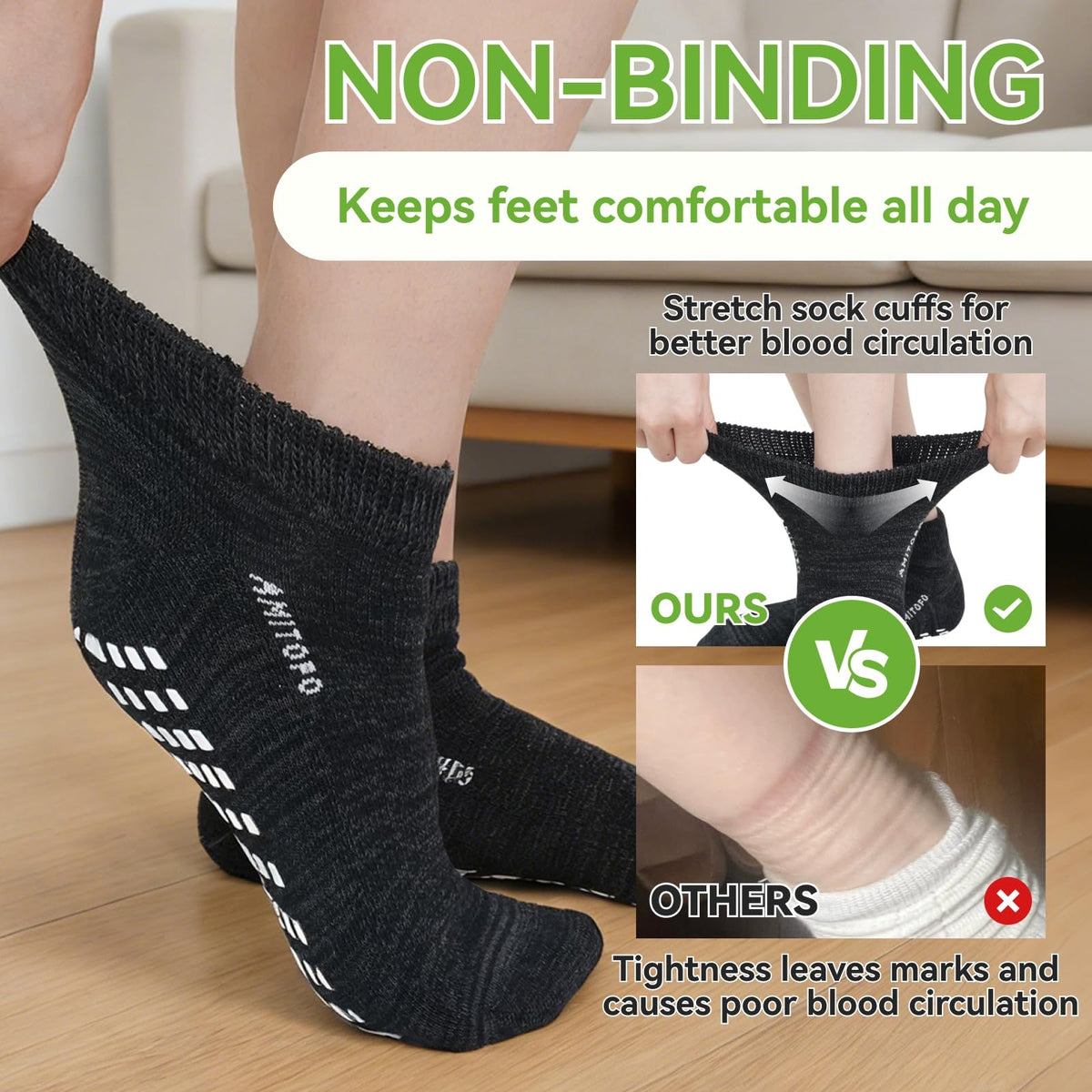 Diabetic Non-Slip Wide Cuff Bamboo Viscose Ankle Socks 6 pairs S439279