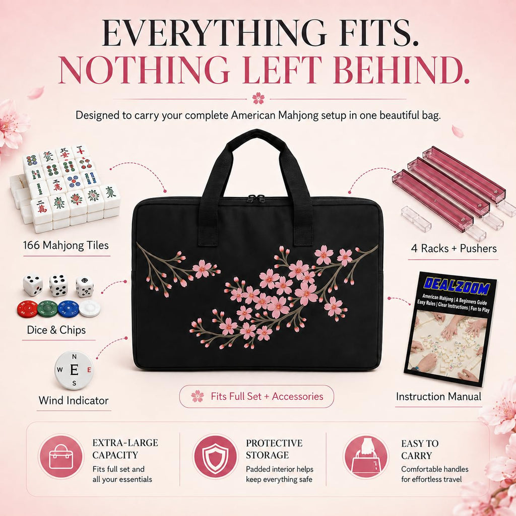Complete American Mahjong Set with 166 Tiles, Racks, Pushers, Dice, Chips, Instructions & Bag G977