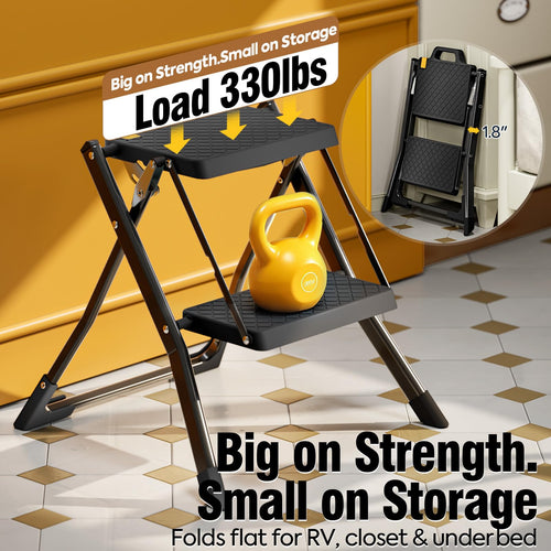 2 Step Folding Stool Ladder 330lb Cap Black Z63943