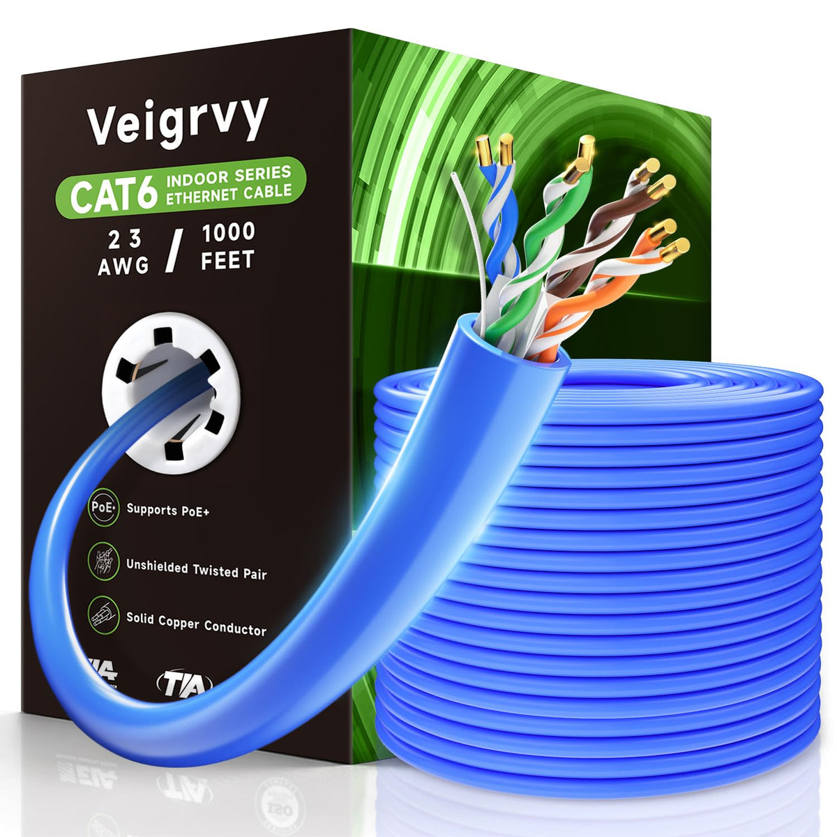 Cat 6 1000 ft 23AWG Solid Bare Copper UTP Ethernet Cable R250