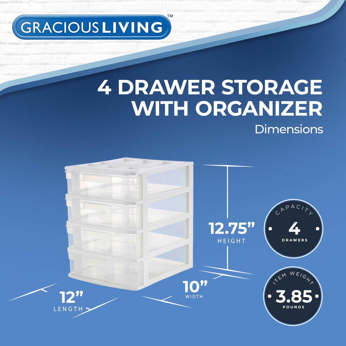 4-Tier White Plastic Drawer Organizer M467