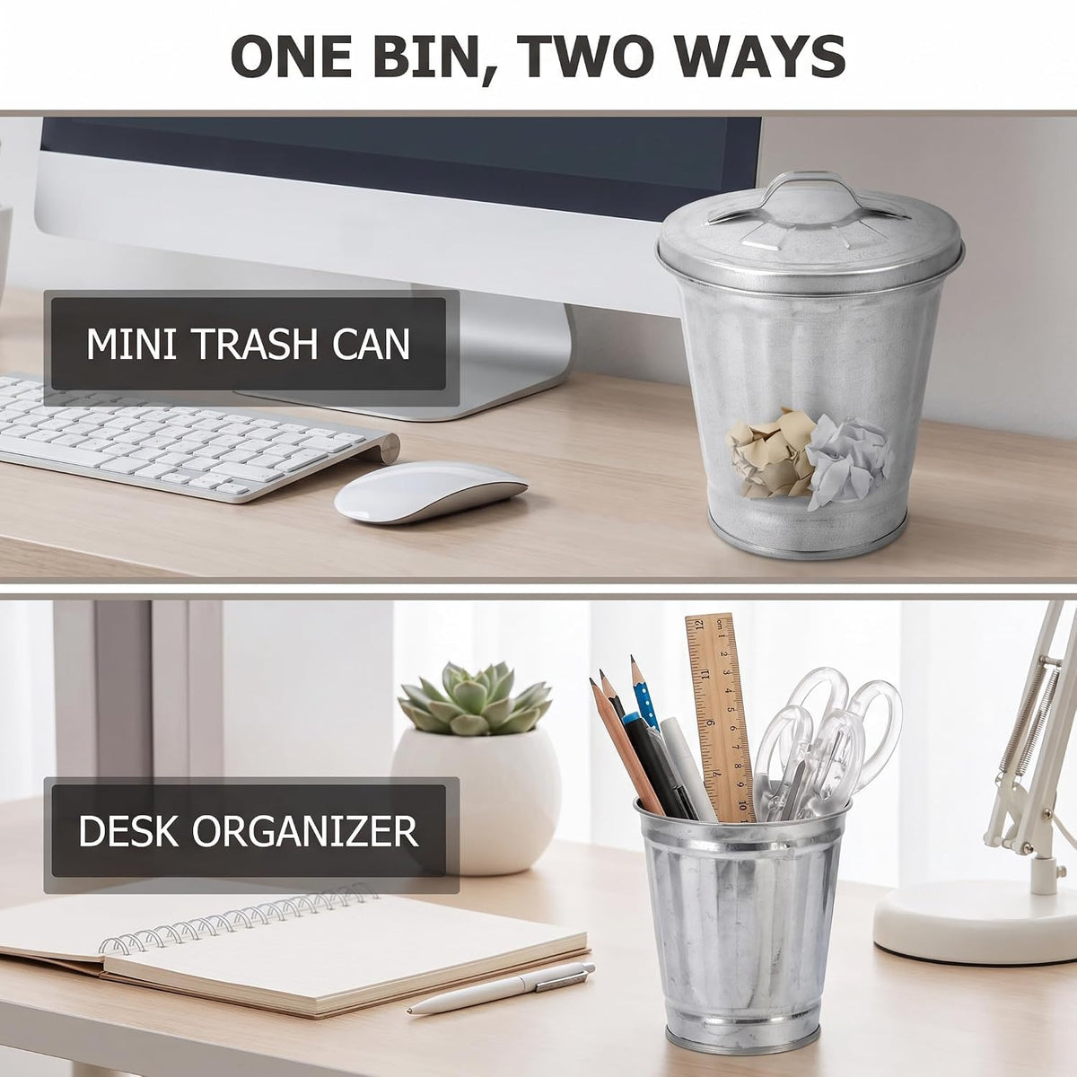 Silver Mini Galvanized Trash Can with Lid X29158
