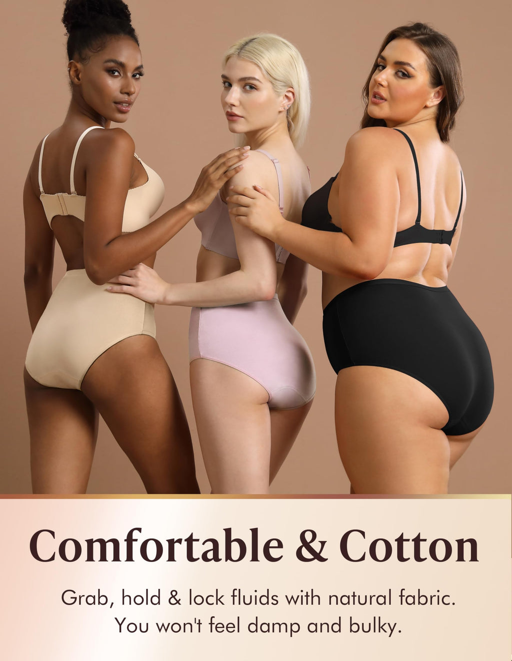 Washable Absorbency Urinary Incontinence Underwear for Women High Waist Leak Proof Panties 60ML, 3 Pack Beige White O22669