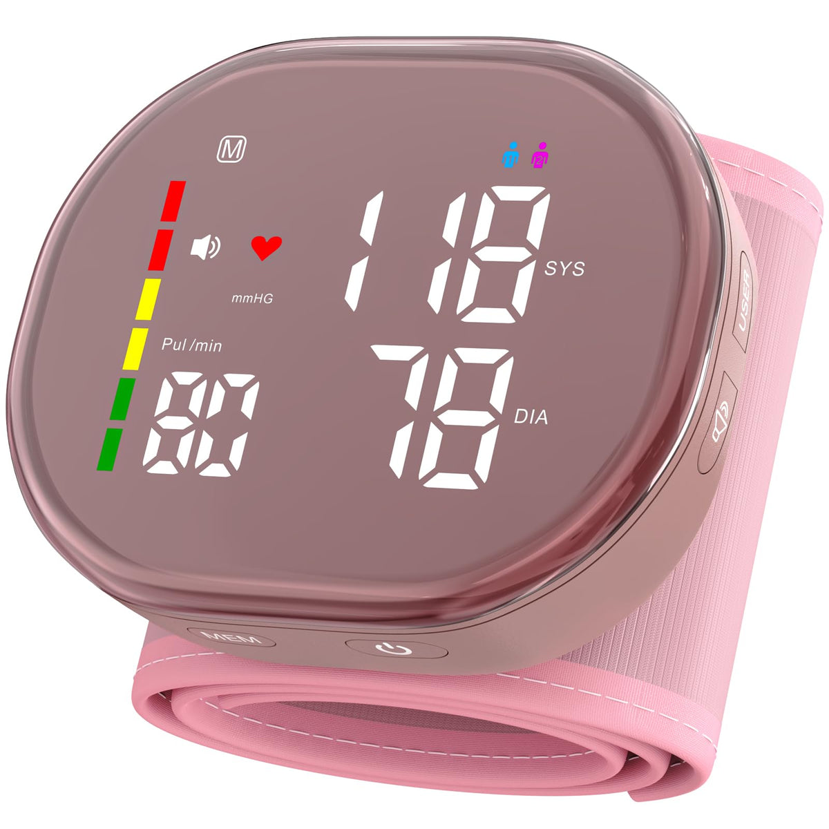 Pink Rechargeable Wrist Blood Pressure Monitor W2815