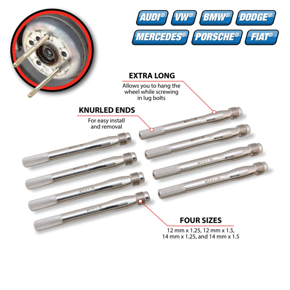 8-Piece Wheel Stud Pilot Pin Set J278149