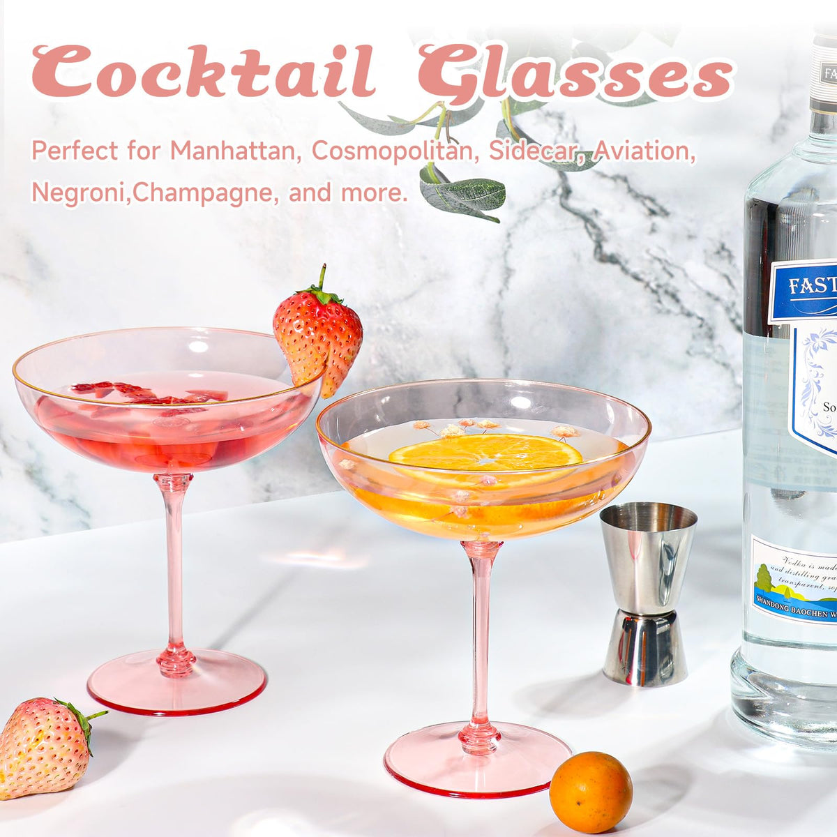 9oz Pink Plastic Martini Glasses Set M241345