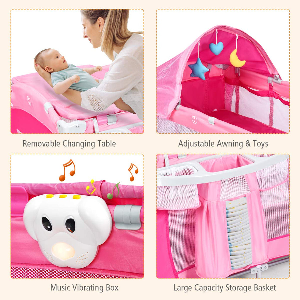 4 in 1 Pink Pack and Play with Bassinet P3416
