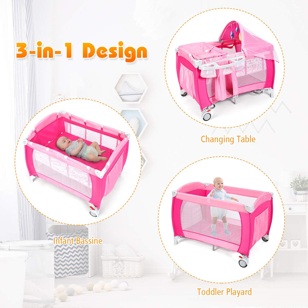 4 in 1 Pink Pack and Play with Bassinet P3416
