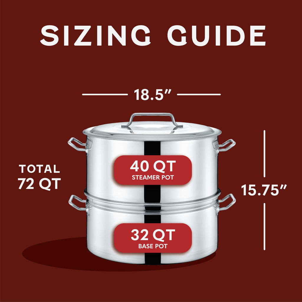 Extra Large Stainless Steel Stock Pot Steamer and Braiser Combo 40 QT H16595